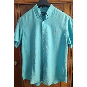 Polo Ralph Lauren Mens XL Custom Fit Short Sleeve Oxford Shirt Turquoise Blue